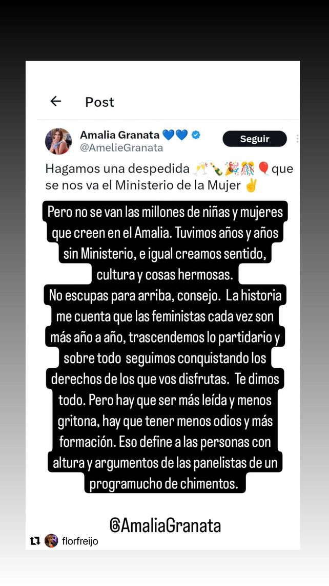 Nancy Dupláa cuestionó a Amalia Granata por celebrar en redes el supuesto fin del Ministerio de la Mujer.