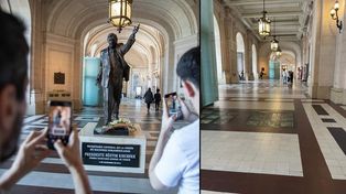 Antes y después del traslado de la estatua de Néstor Kirchner del CCK.&nbsp;