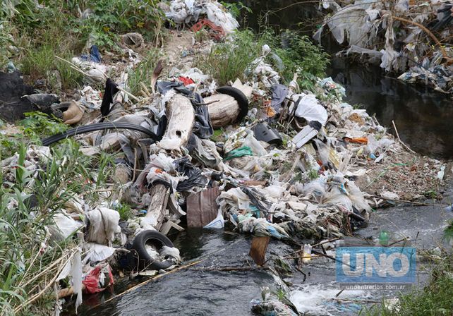 Contaminación. La foto fue tomada ayer en el arroyo Las Viejas de Paraná.   Foto UNO/Diego Arias
