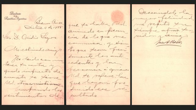 En diciembre de 1885 y con el membrete del Presidente de la República, Julio A. Roca refiere a Ovidio Lagos cuestiones políticas y de nombramientos.