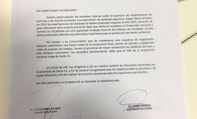 Diputados nacionales piden a Lifschitz aunar esfuerzos por las trabas al biodiésel