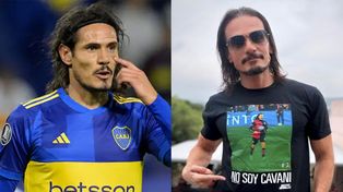 El jugador uruguayo Edinson Cavani, de Boca, y el actor rosarino Christian Sancho, quien es hincha de Newells.&nbsp;
