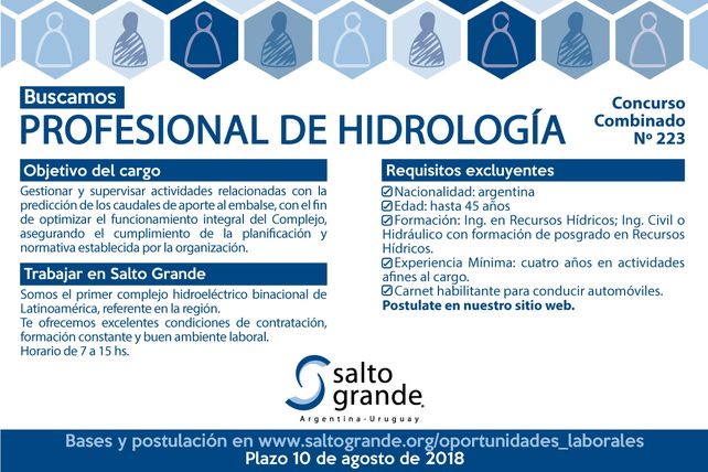 Salto Grande busca profesional de hidrología