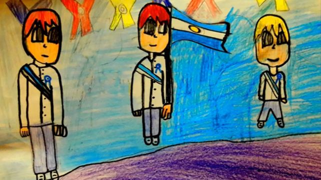 Los chicos y chicas ilustraron la animación para el acto del 9 de Julio.
