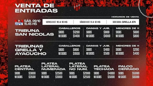 Los precios que tendrán las entradas para el partido entre Patronato y Racing.
