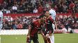 Nacho se llena la boca de gol para gritar el primero de la victoria leprosa. Maxi se suma al festejo.&nbsp;