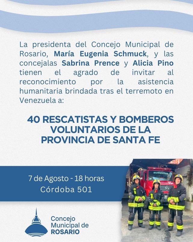 El Concejo distingue a bomberos santafesinos que actuaron en la catástrofe de Venezuela