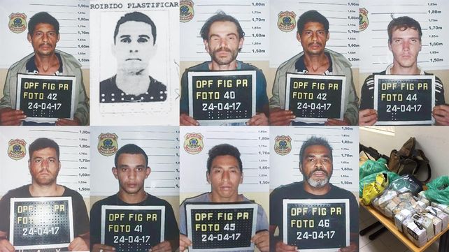 Arrestados. El retrato de los detenidos presentado ayer por la policía de Foz de Iguazú en conferencia de prensa.