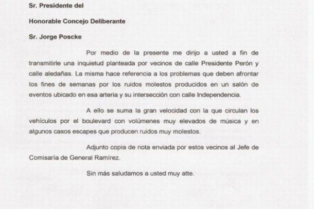 Vecinos De General Ramirez Elevaron Reclamo Por Ruidos Molestos
