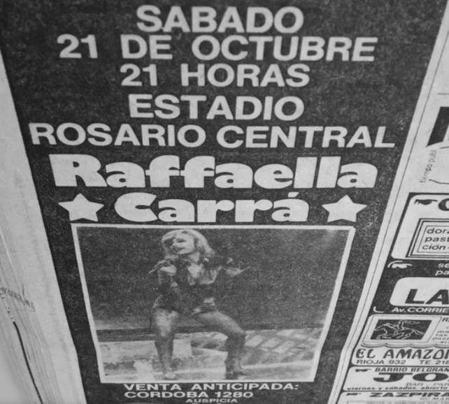 El anuncio del show de Raffaella Carrá en Central en 1978.