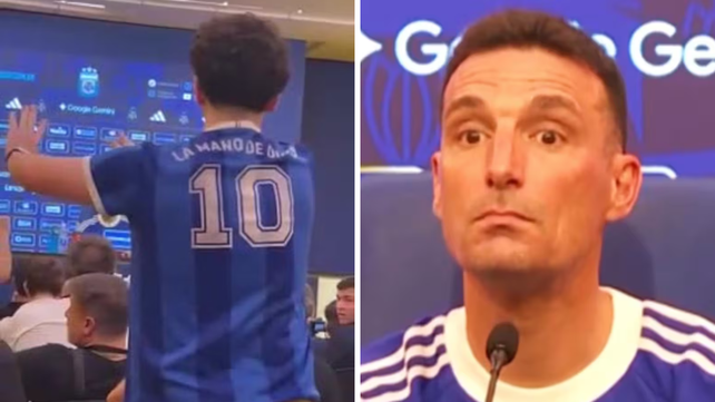 Un hincha se infiltró en la conferencia de prensa de Lionel Scaloni