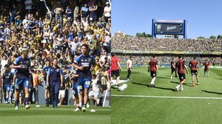 Los planteles de Central y Newells en la cancha. Se viene el clásico.