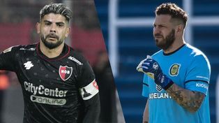 Éver Banega, jugador y referente de Newells, y Jorge Broun, emblema de Central.