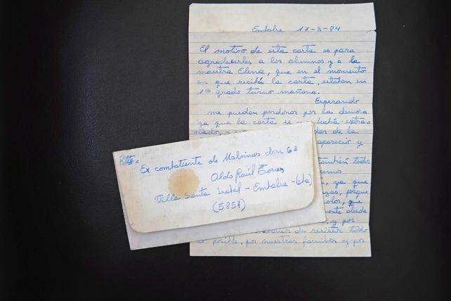 La carta del excombatiente llegó de puño y letra a la maestra Elena Rigatuso.