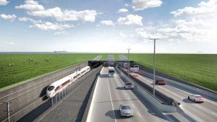 Render de uno de los ingresos al túnel submarino entre Alemania y Dinamarca.