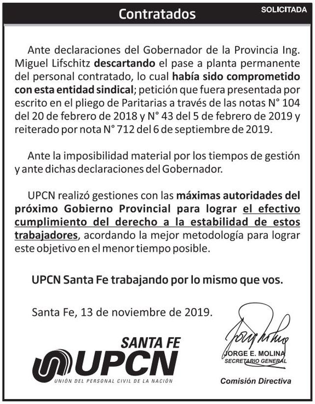 Solicitada publicada hoy en la edición impresa del diario La Capital.