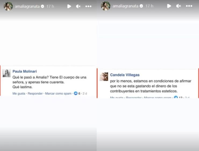 Amalia Granata también fue blanco de críticas por su cuerpo y no se quedó callada