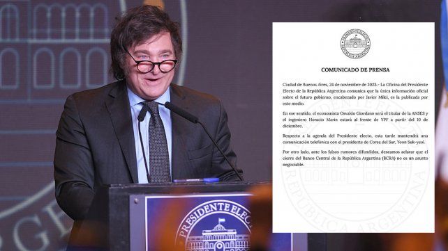 &nbsp;Javier Milei anunció la designación de Osvaldo Giordano como titular de Anses y del ingeniero Horacio Marín al frente de YPF