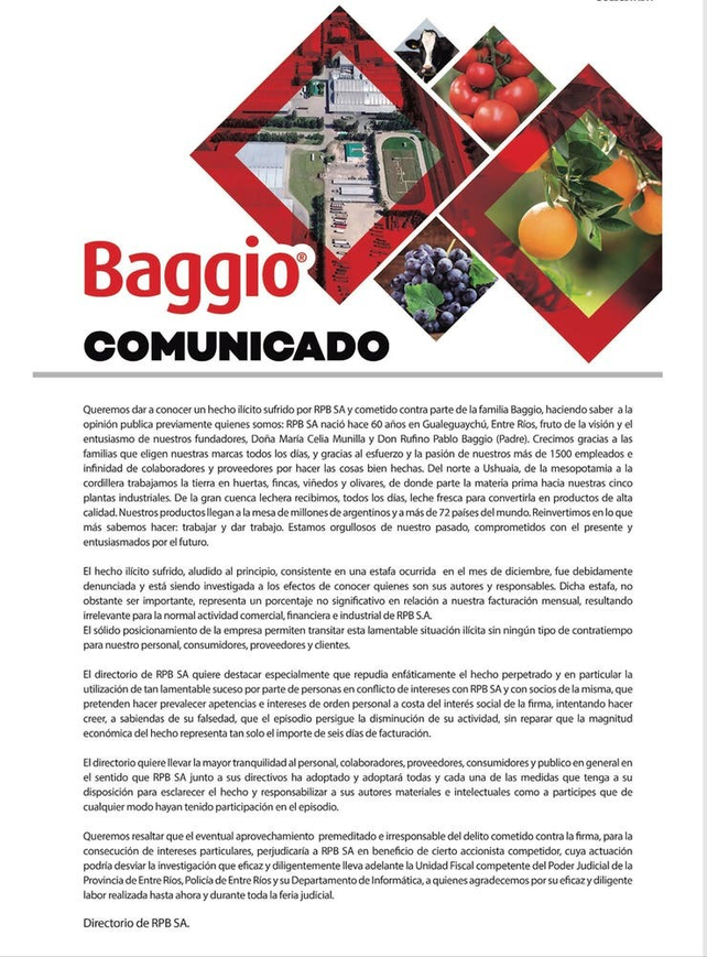 La solicitada del directorio de Baggio por la estafa millonaria fue publicado en febrero de este a&ntilde;o en todos los medios nacionales. &nbsp;