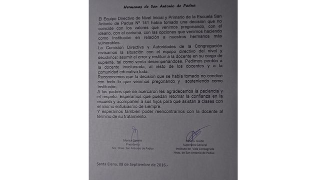 Reincorporaron ayer a la docente de Santa Elena