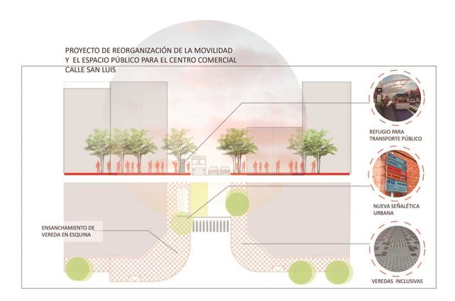 Proponen cambios en calle San Luis: sacar estacionamiento, ampliar veredas y sumar refugios