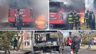 Imágenes del incendio del coche dela Línea 2 de colectivos en barrio El Pozo