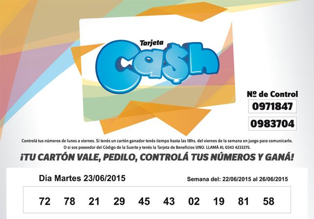 Estos son los números de la tarjeta CASH de la semana del 22 al 26 de junio