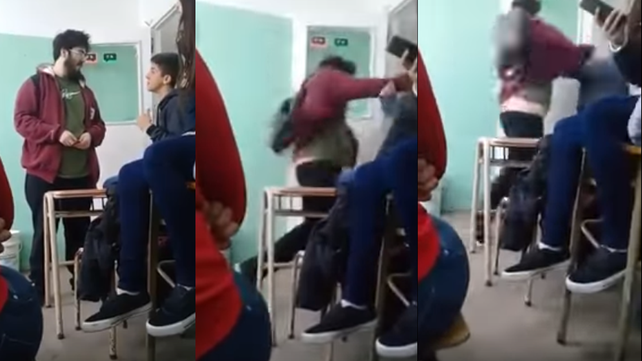 Brutal agresión de un militante a un menor en una escuela: quedó todo grabado