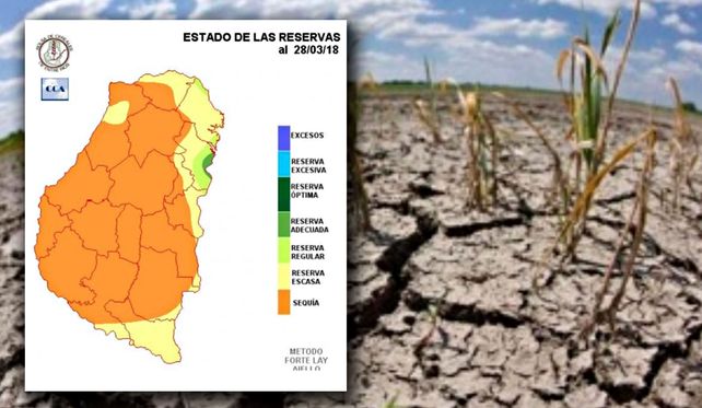 El color naranja refiere al nivel de sequía que existe en los suelos de todos los departamentos entrerrianos.