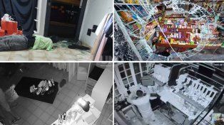 Los comercios robados: un local de venta de ropa (a la izquierda) a metros del 911 y el otro un drugstore, ambos sobre calle 9 de Julio en el microcentro santafesino&nbsp;