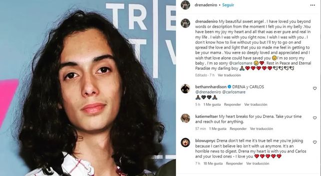 Murió el nieto de Robert De Niro: Leandro tenía 19 años