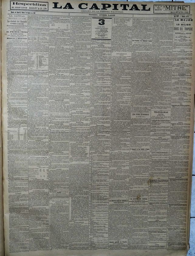 Página completa, menciones por los festejos de Rosario en La Capital del 5 de agosto de 1902. 
