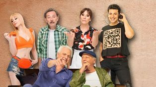 La actriz (centro) junto a Fabián Vena, Hector Calori, Kitty Locane, Pablo Sorensen y Enrique Liporace.