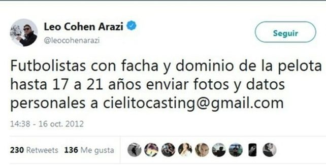 Tuit de Leonardo Cohen Arazi