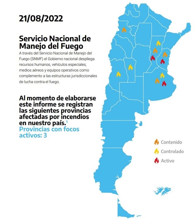 SNMF: tres de nueve incendios activos se combaten en Entre Ríos