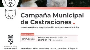 La Campaña Municipal de Castraciones seguirá atendiendo en la Vecinal Iriondo y el Obrador Nº 2