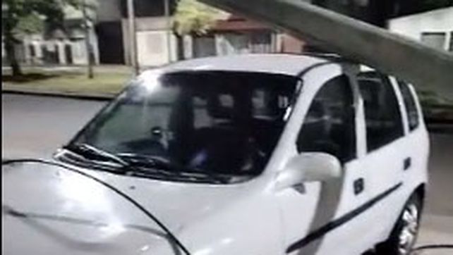 La columna cayó sobre el techo de un auto estacionado en avenida Francia al 3100.