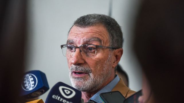 El ex ministro de Seguridad Rubén Rimoldi en su última presentación pública en una rueda de prensa el miércoles al mediodía.