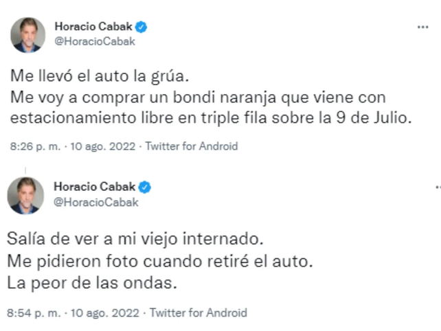 A Horacio Cabak le llevó el auto la grúa y tuvo su relato salvaje