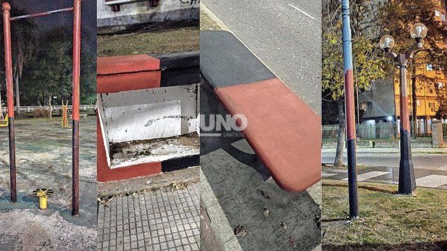 El Parque del Sur amaneció con pintadas alusivas a Colón en distintos sectores del espacio verde.&nbsp;