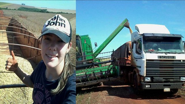 Una joven se hizo cargo del camión de su marido enfermo y, con su bebé, salió a levantar la cosecha