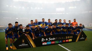 El plantel completo de Boca, que no pudo alzarse con la Copa Libertadores ante Fluminense.