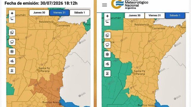 Alerta naranja por tormentas en el sur de Entre Ríos y aviso amarillo para el resto de la provincia.