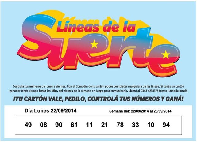 Números que corresponden al LUNES 22 de SEPTIEMBRE de 2014.