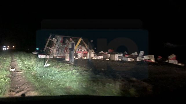 Camión que trasladaba pollos volcó en la Ruta 12: el chofer fue hospitalizado