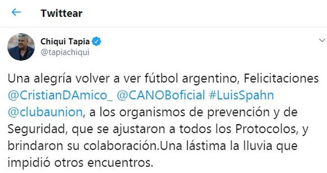 Twitter. Tapia le agradeci&oacute; a D&rsquo;Amico.