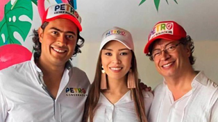 Nicolás Petro, su ahora ex esposa, Daysuris Vázquez, y el presidente Gustavo Petro durante la campaña.&nbsp;