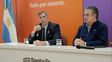 Los ministros de Economía, Pablo Olivares, y de Justicia y Seguridad, Pablo Cococcioni, en conferencia de prensa