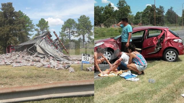 Volcó un camión cargado de papas frente a La Tatenguita tras chocar contra un auto