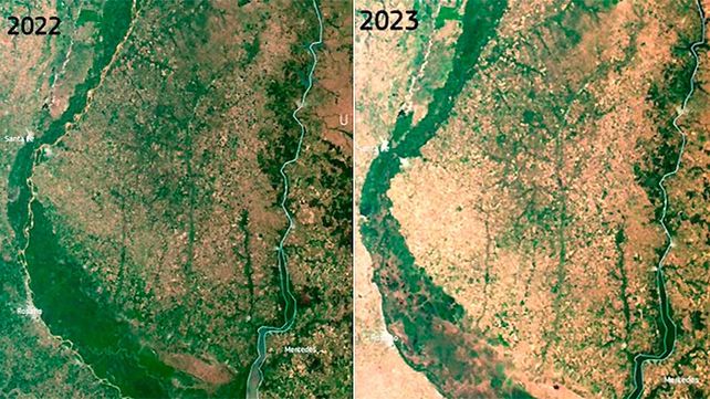 Comparación de la cuenca del río Paraná en enero de 2022 y enero de 2023